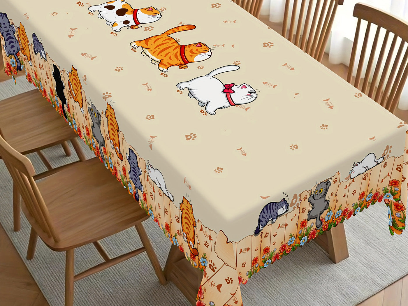Cute Cat Tablecloth Dining Table Cover Polyester Tablecover
