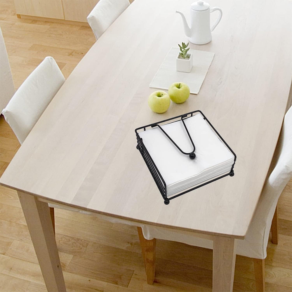 Black Metal Square Paper Napkin Holders with Weighted Arm