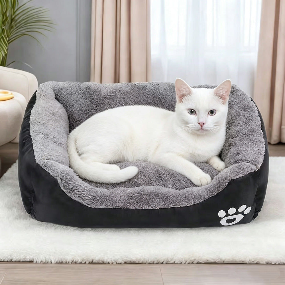 Soft Winter Semi-Enclosed Pet Bed Mat with Raised Edges-Black