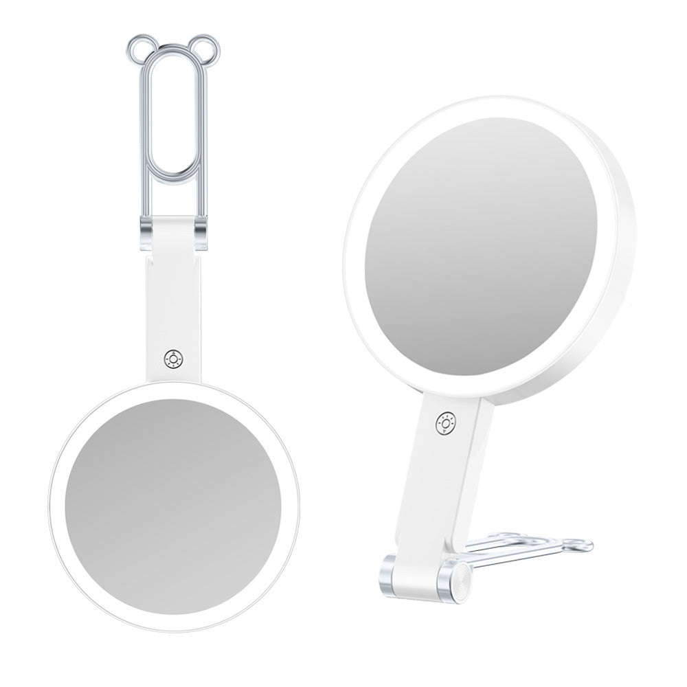 10X Magnifying Foldable Double-sided Makeup Mirror with Light and Adjustable Brightness