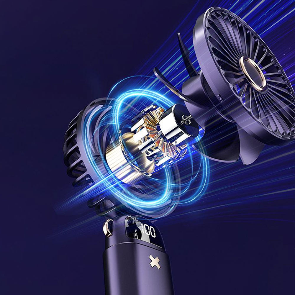 Handheld Fan With LED Display Foldable Hanging Neck Fan Rechargeable Portable Fan