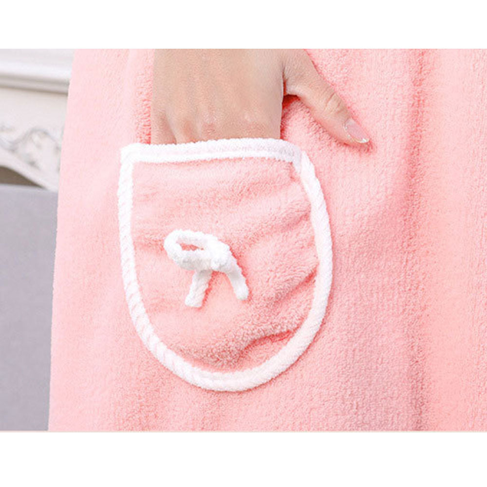 135x80CM Coral Fleece Bath Towel Wearable Wrap Absorb Bathrobe With Pocket