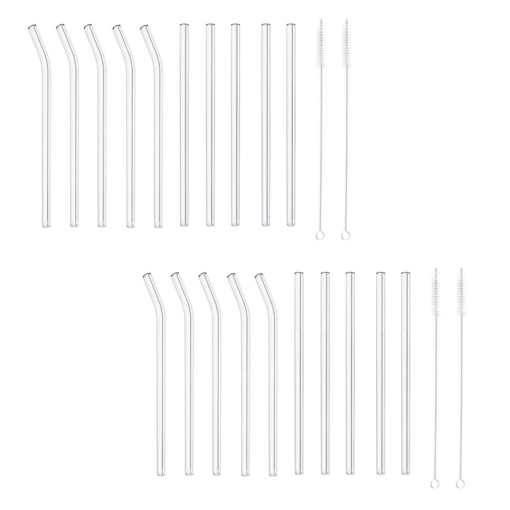 24Pcs Clear Glass Straws with Brushes Set