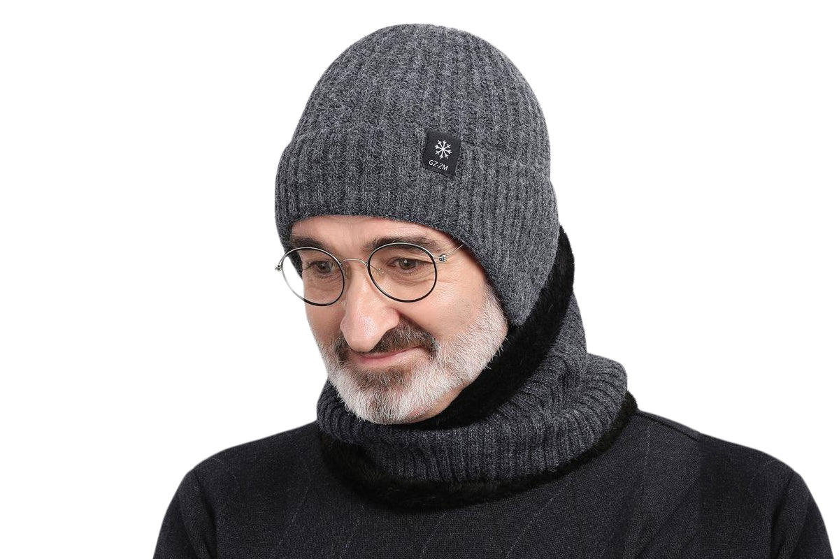 Men's Fleece Lined Knit Beanie Scarf Set Ear Warmer Winter Accessory