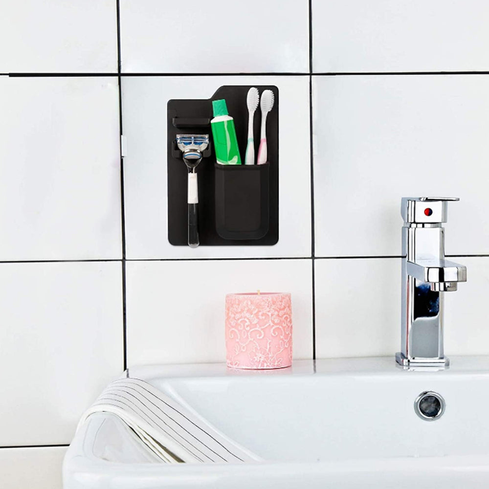 2Pcs Silicone Wall Mount Razor Toothbrush Toothpaste Stand Bath Shower Storage Holder