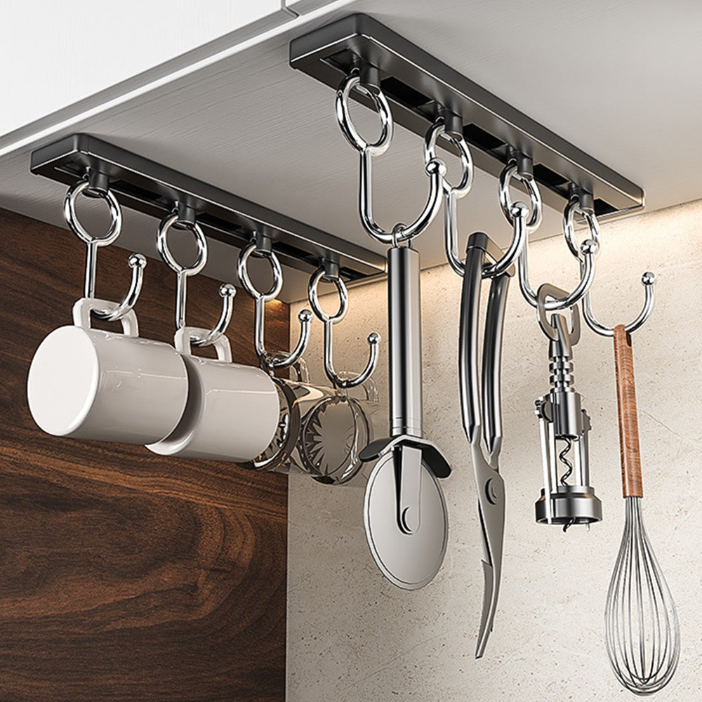 Stainless Steel Wall Mounted Kitchen Hooks Rack No Drill Utensil Organizer