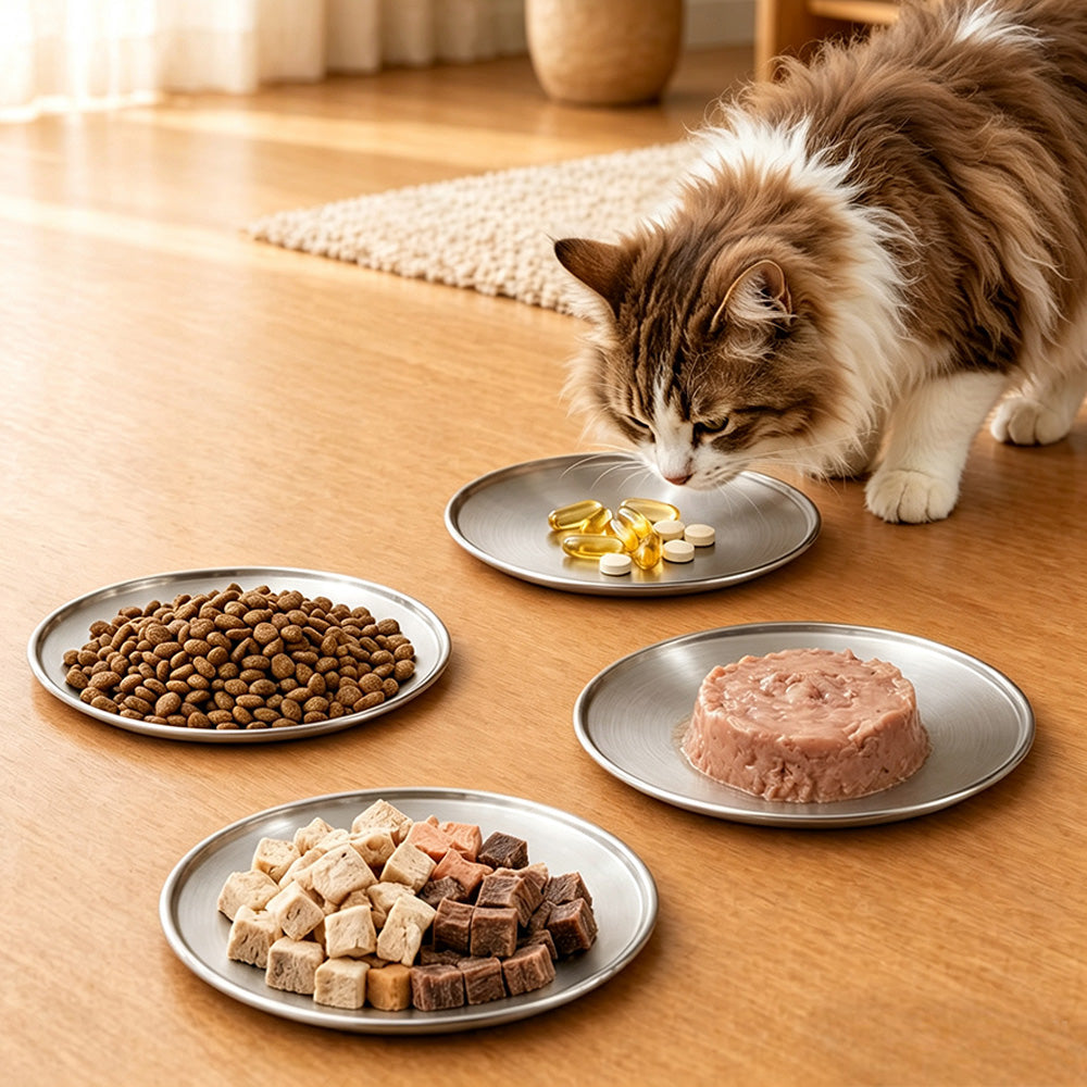 4Pcs Stainless Steel Pet Bowls Durable Shallow Pet Feeding Dishes for Cats Dogs-Silver