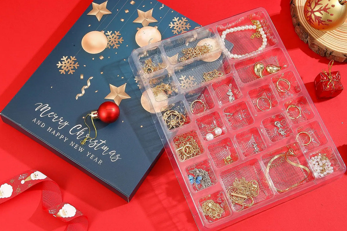 24PCS Christmas Jewelry Advent Calendar Bracelet Necklace Ring Earrings Set