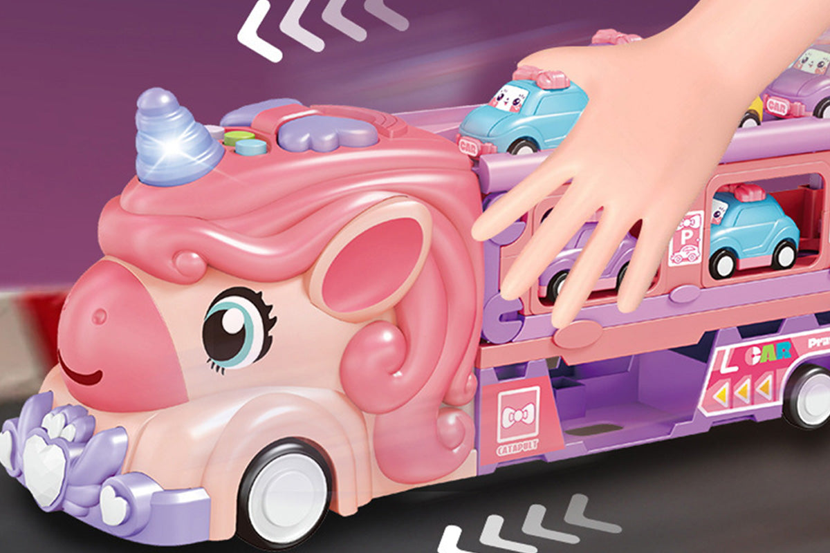 Unicorn Toy Truck Foldable Racetrack with Lights and Sound Birthday Gift for Girls