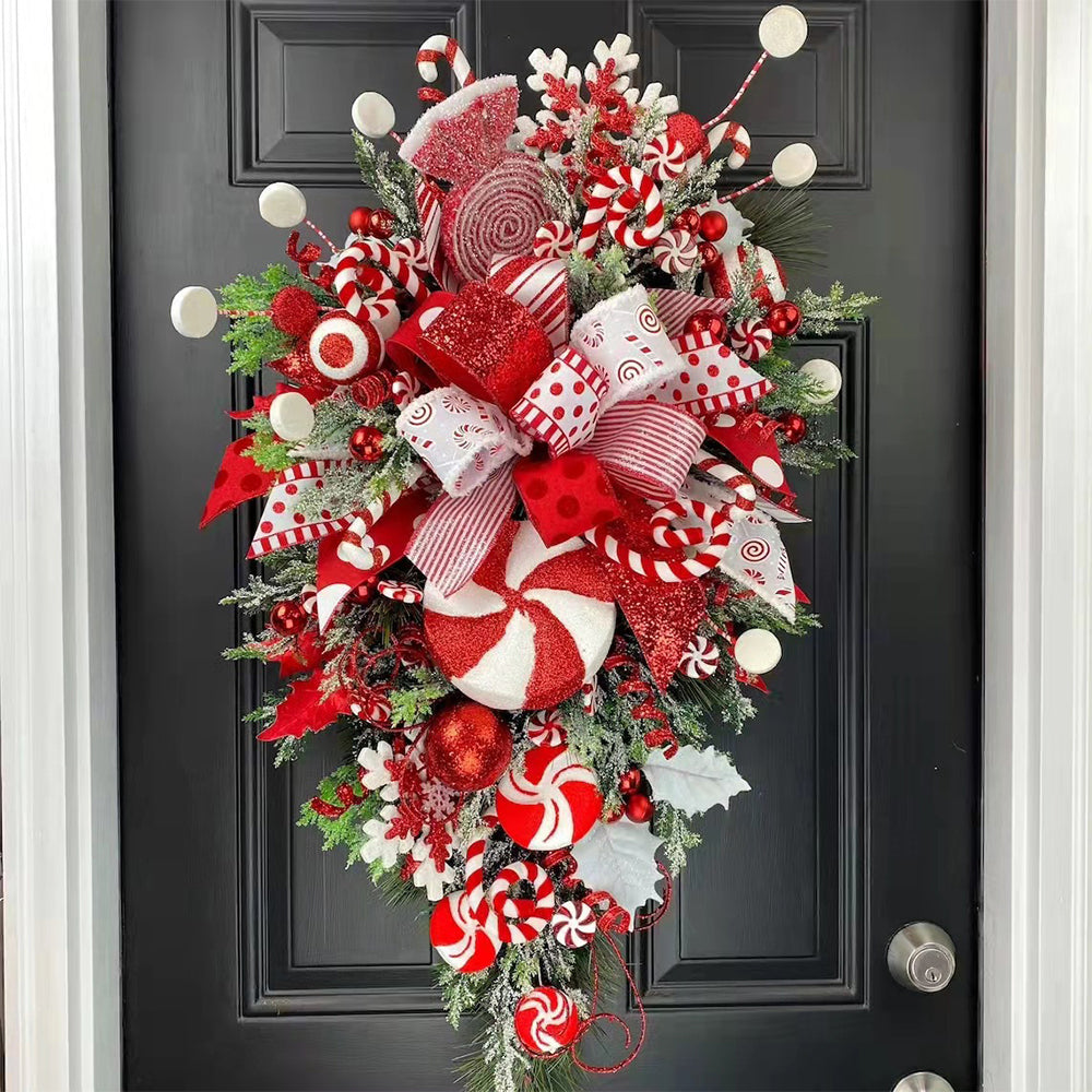 2Pcs 30x6x50cm Christmas Wreath Candy Cane Ornament Hanging Xmas Door Wall Decor