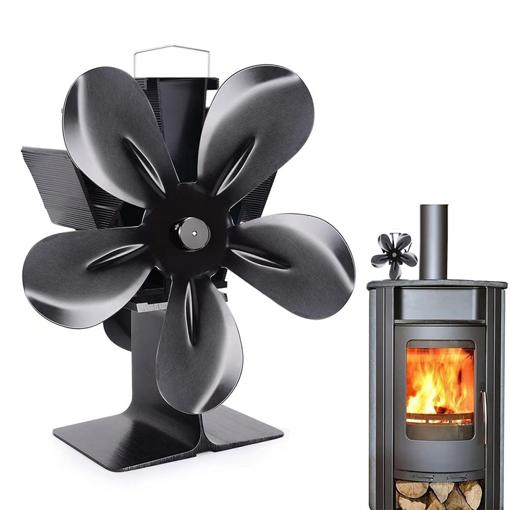 5-Blade Fireplace Fan Heat Self-Powered Wood Stove Top Burner