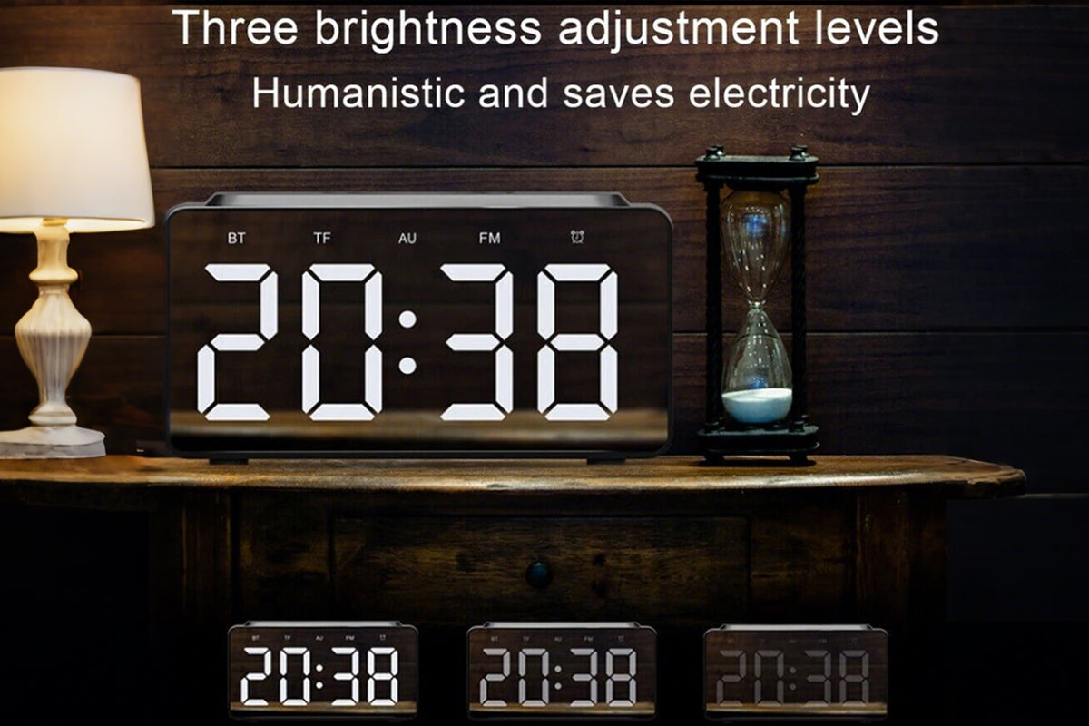 Wireless Charging Bluetooth Speaker with LED Digital Alarm Clock and FM Radio