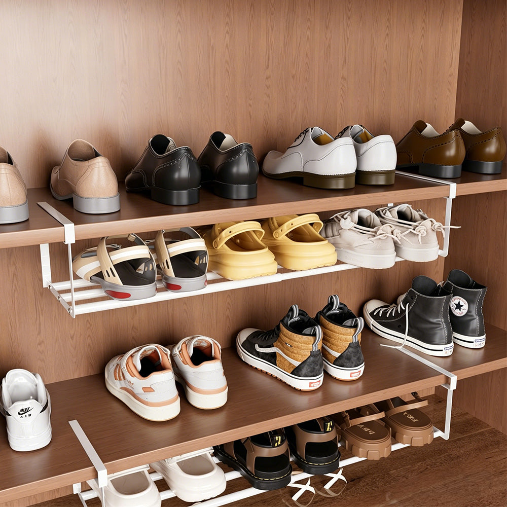 2 Pack Adjustable Shoe Shelf Space Saving Under Cabinet Shoe Rack for Closet White