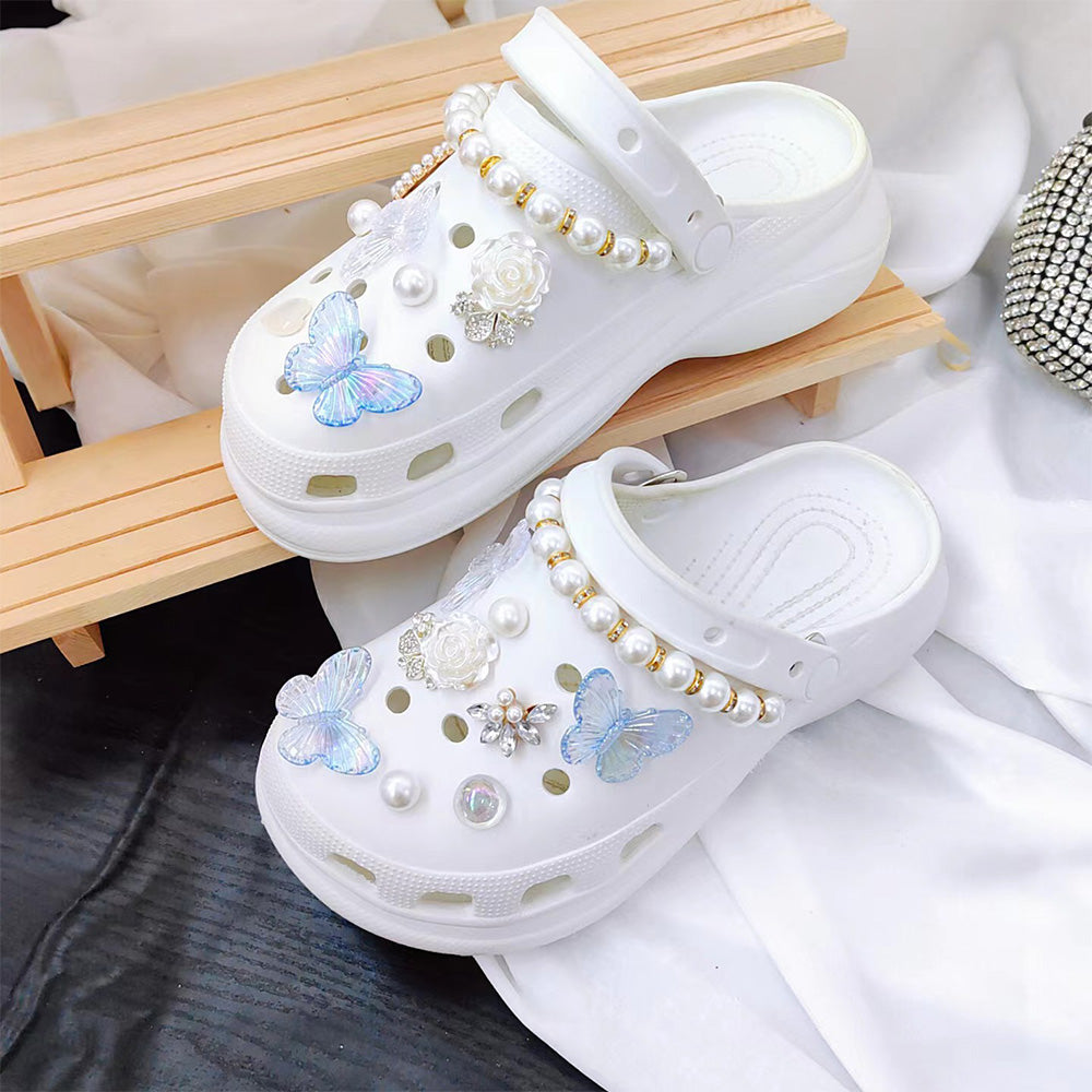Set of Vintage Butterfly Flower Pearl Chain Decoration for Croc Shoes