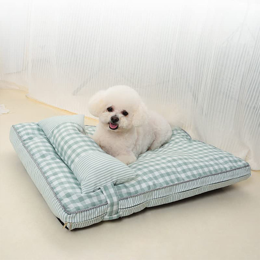 Plaid Pattern Removable Rectangular Pet Bed Sofa With Pillow