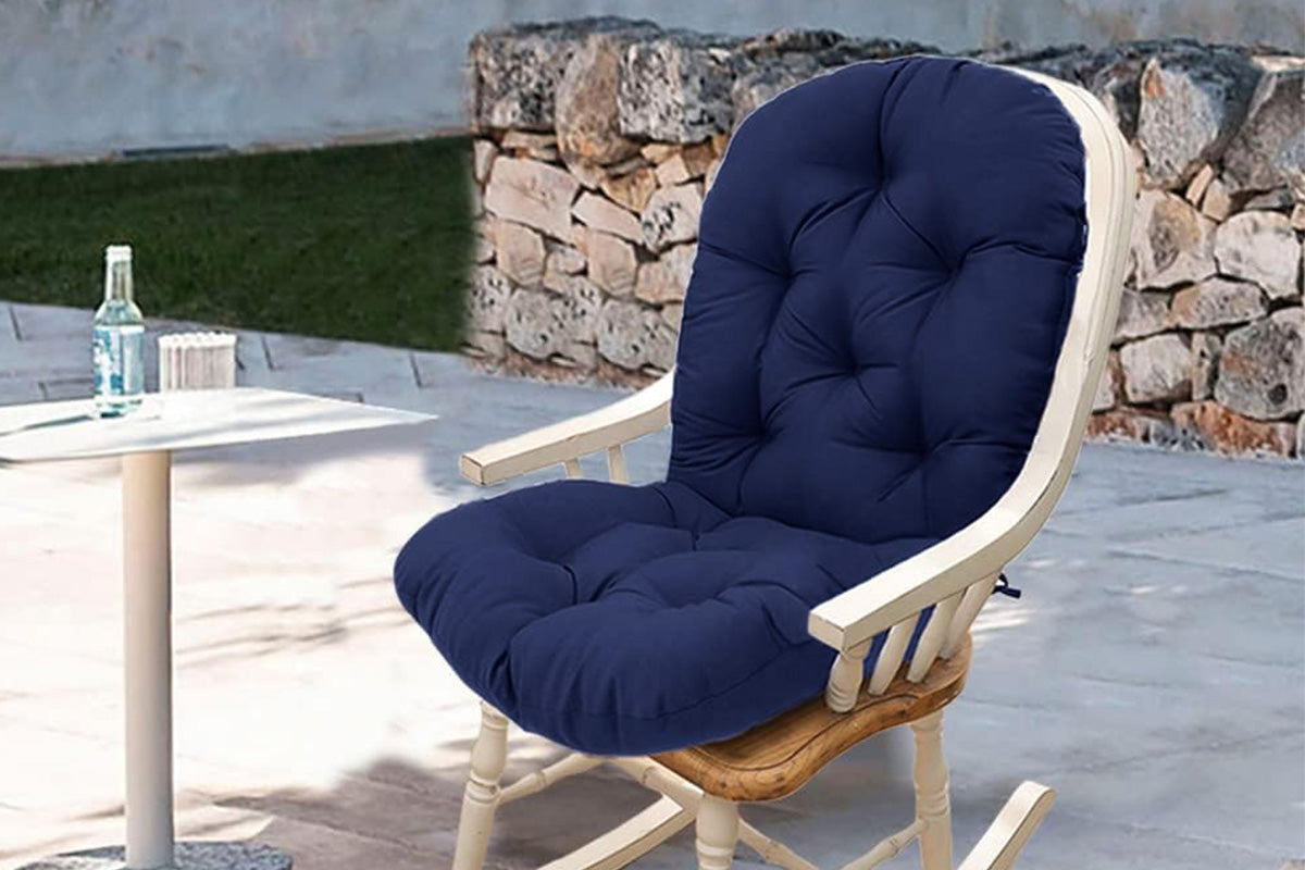 Solid Twill Swivel Rocker Chair Cushion High Back Water Resistant Pad-Navy