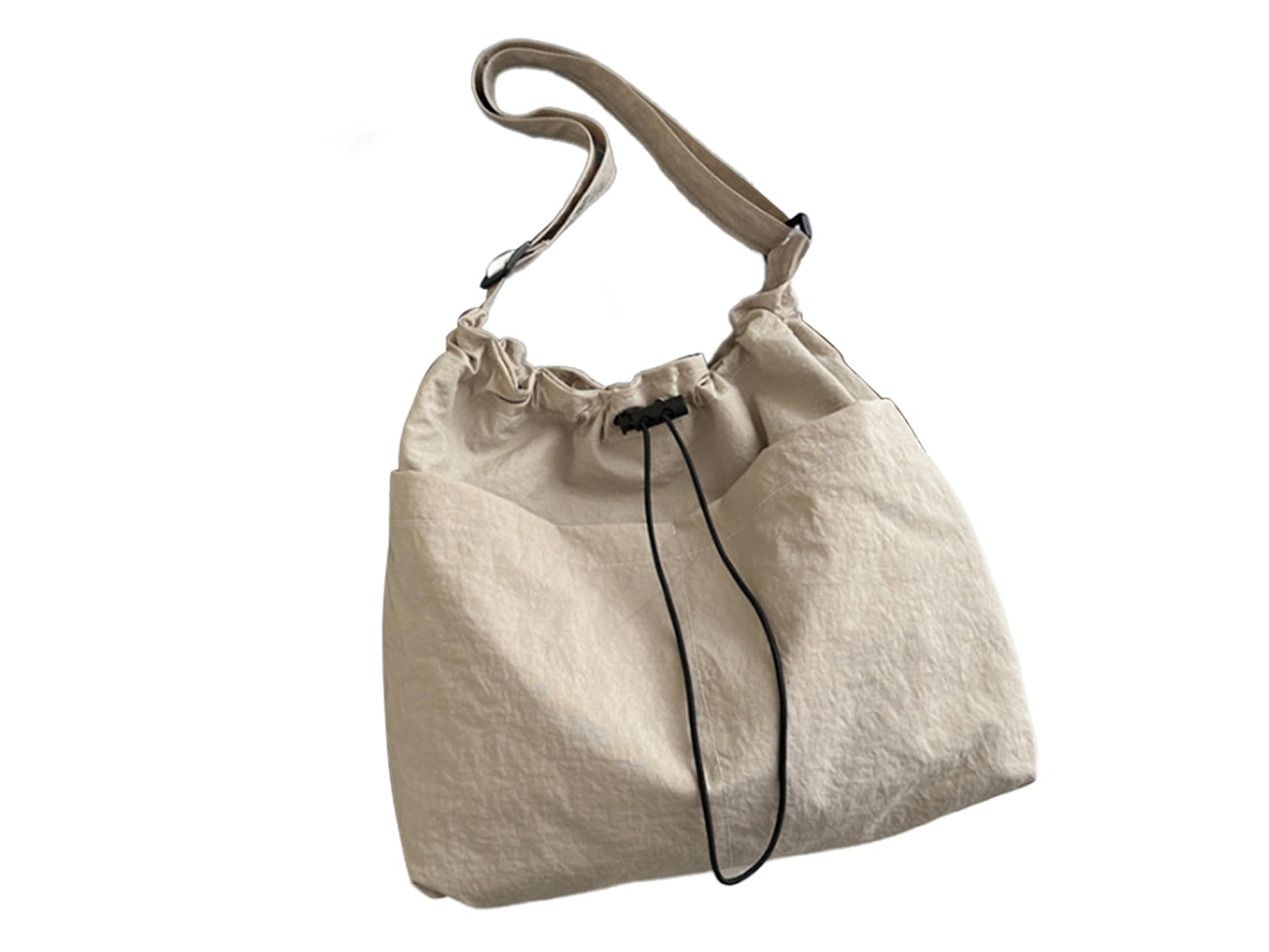Nylon Crossbody Shoulder Tote Bag Large Capacity Drawstring Bucket Bag