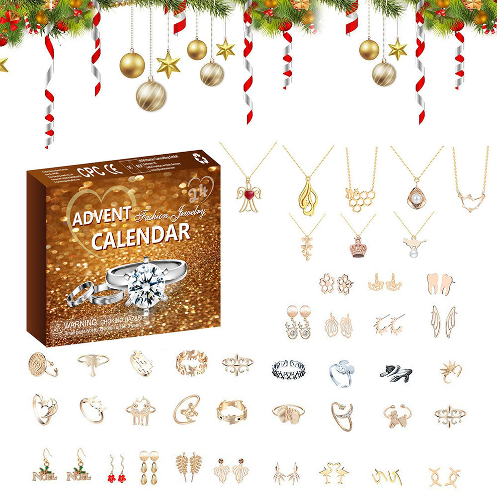 Christmas Jewelry Advent Calendar Set Earrings Rings Necklaces Keychains