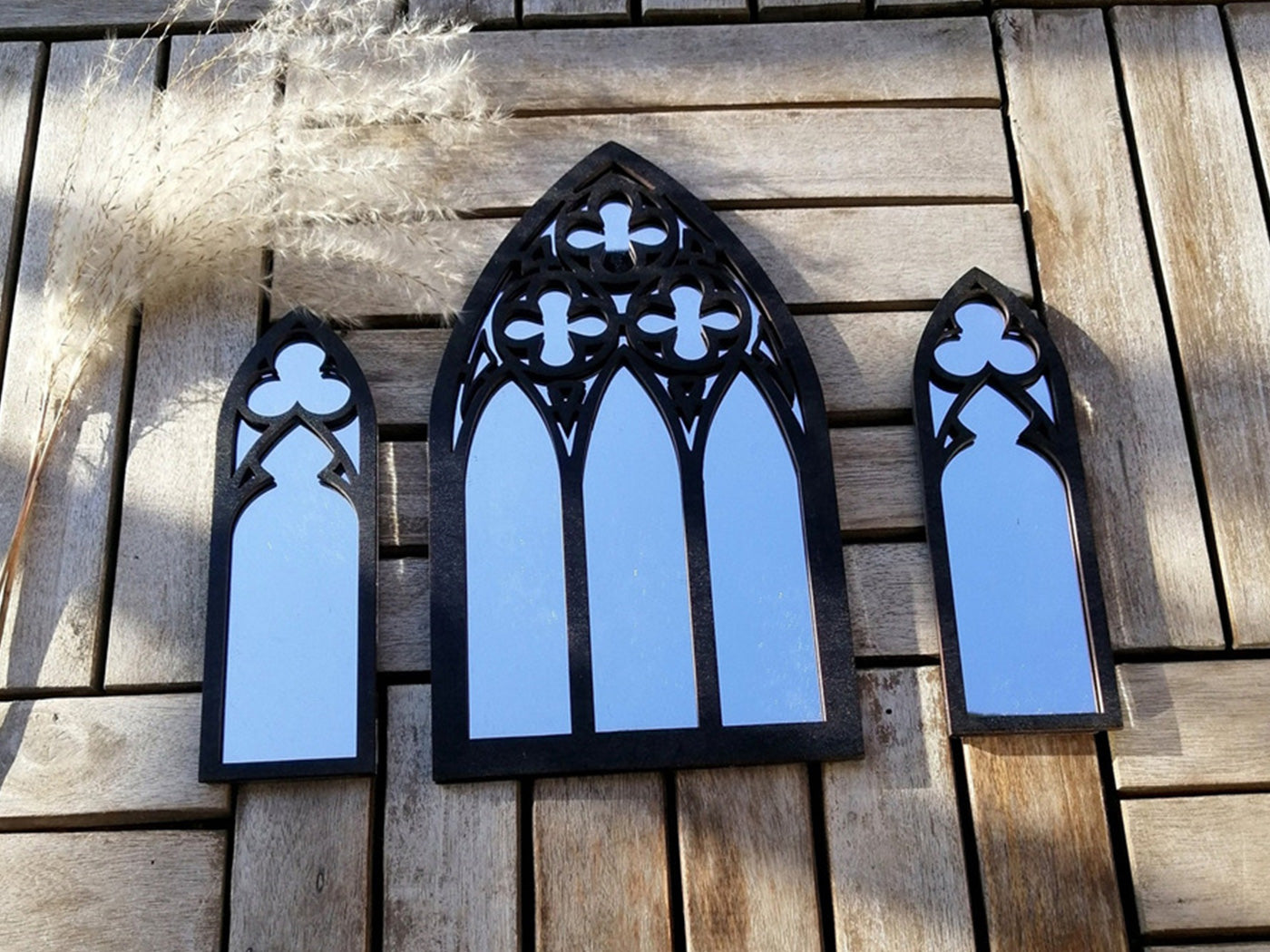 Christmas Gift 3Pcs Gothic Mirrors Arched Decorative Mirror Wall Mounted Goth Mirrors Decor