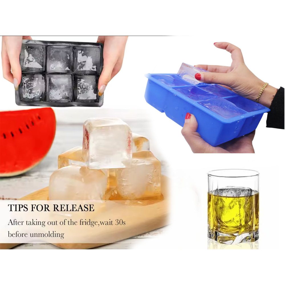 Silicone Ice Tray Mold with Lid Makes 6 Large Cubes