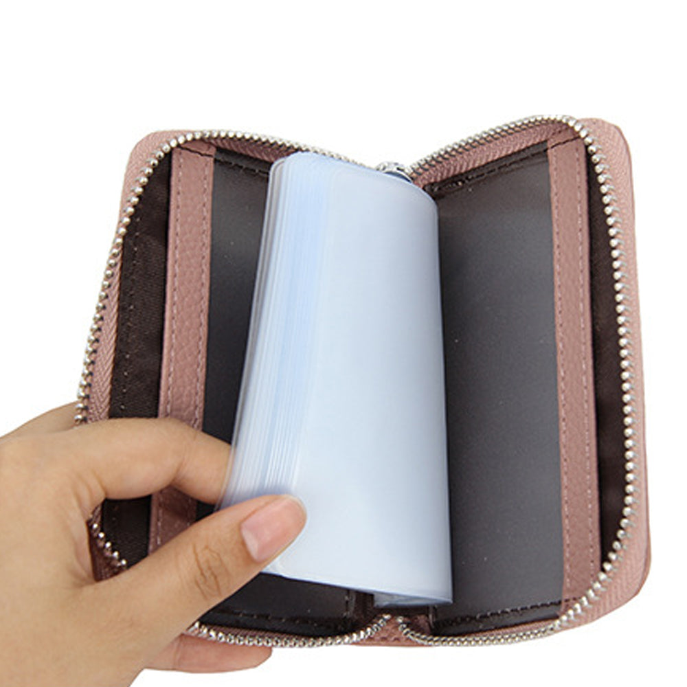 Genuine Leather RFID Blocking Card Holder Wallet with Zipper