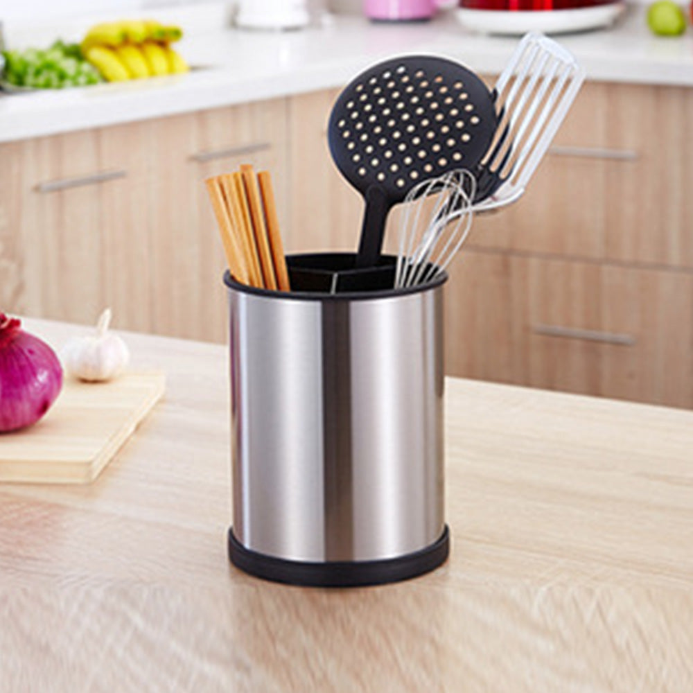 360 Degree Rotating Stainless Steel Kitchen Utensil Holder with Drain Holes