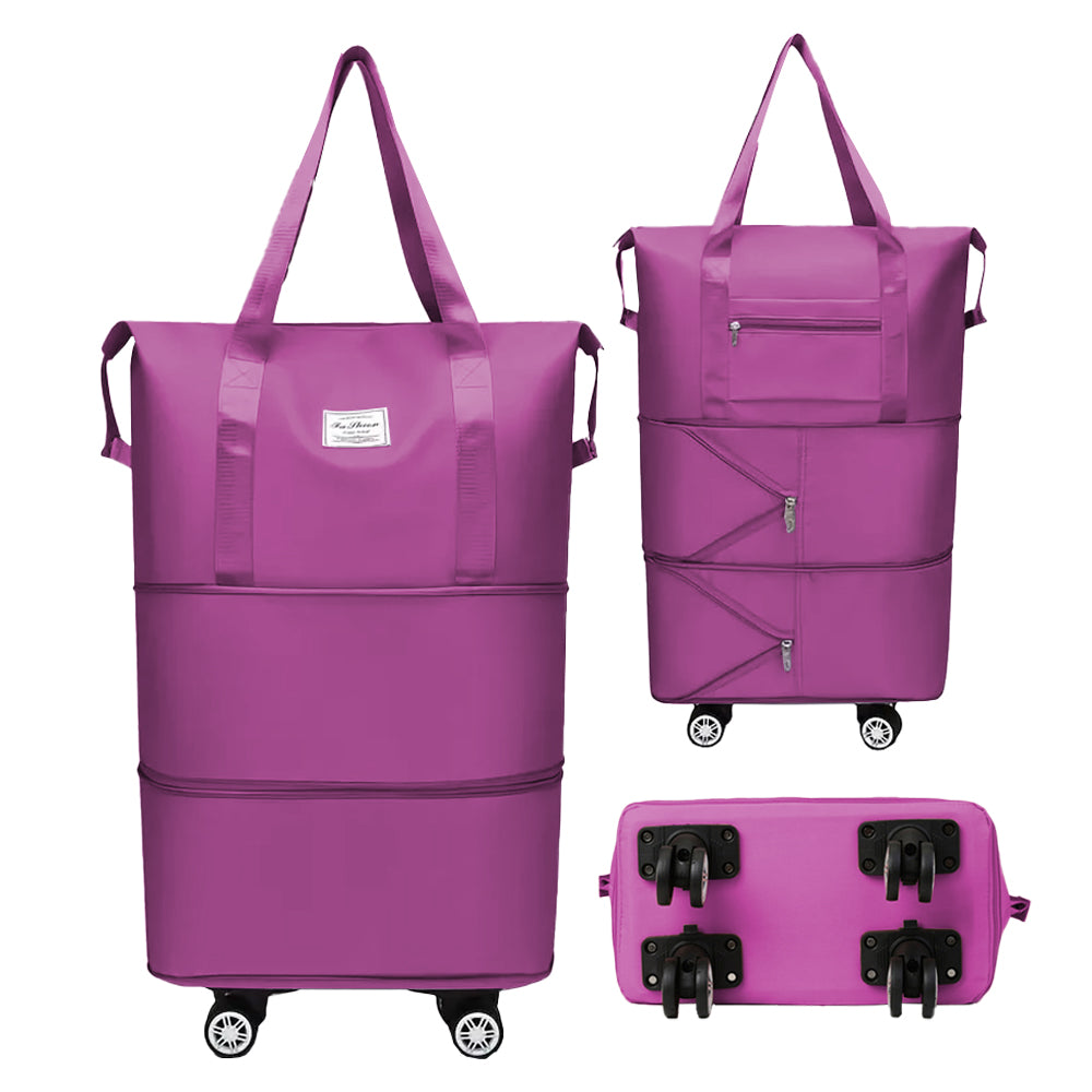 2Pcs Large-Capacity Expandable Carry on Luggage Bag with Wheels-Dark Purple and Black