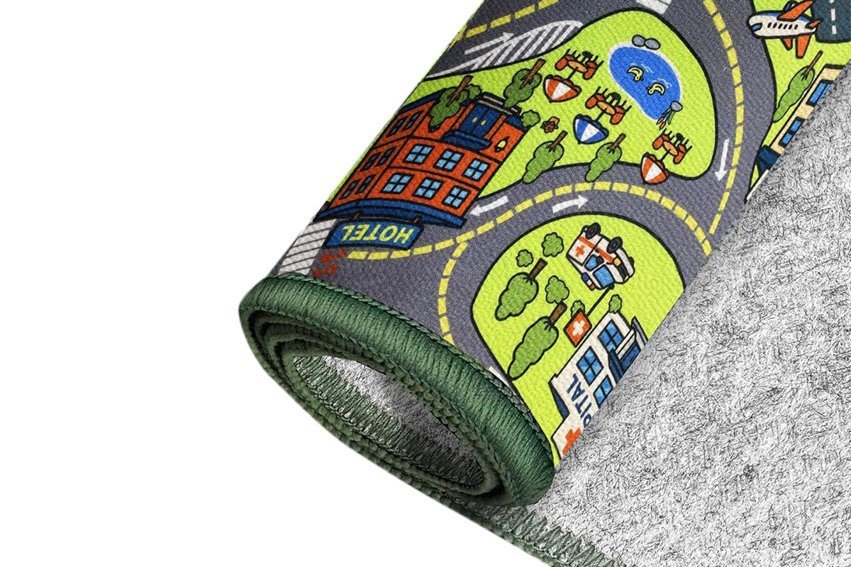 Car Track Play Mat Educational City Road Rug Non Slip Floor Playmat