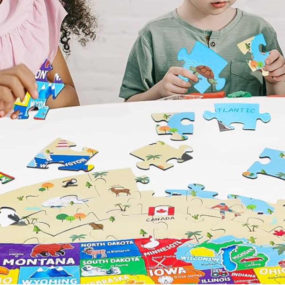 2Pcs Round World Map Geography Puzzle Jigsaw for Kids