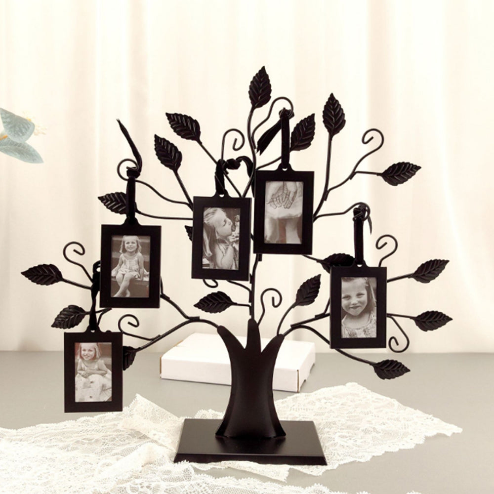 Family Tree Picture Frame Stand with 6 Hanging Picture Frames in Black