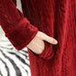 Unisex Long Hooded Zipper Bathrobe Fleece Robes Winter Warm Nightgown Sleepwear Pyjamas-Wine Red