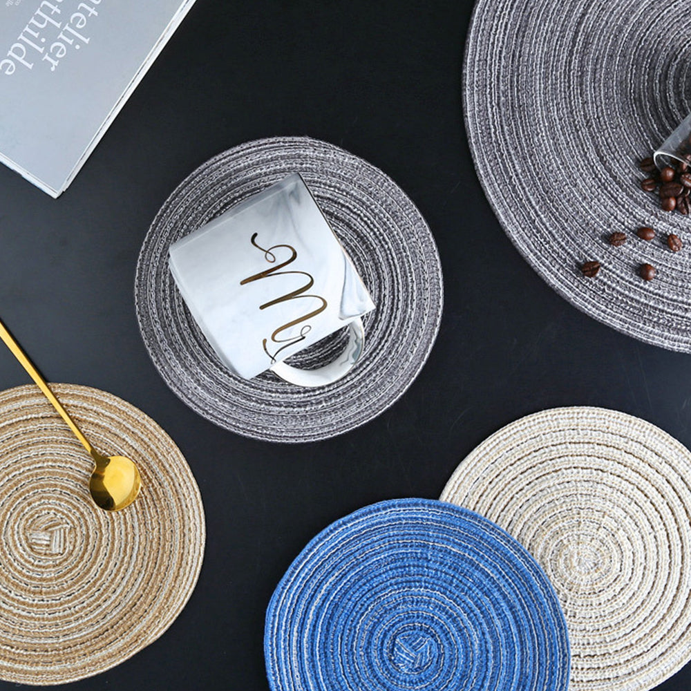 Round Braided Placemats Set of 4 Washable Place Mats for Dining Tables