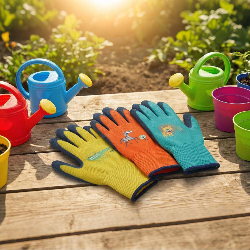 3 Pairs Gardening Gloves Rubber Coated Work Gloves for Boys Girls