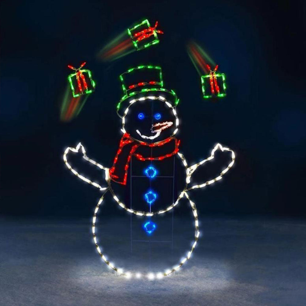 Stainless Steel Lighted Christmas Snowman Decoration With LED Light Strings Christmas Decorative Signage Light-Snowman
