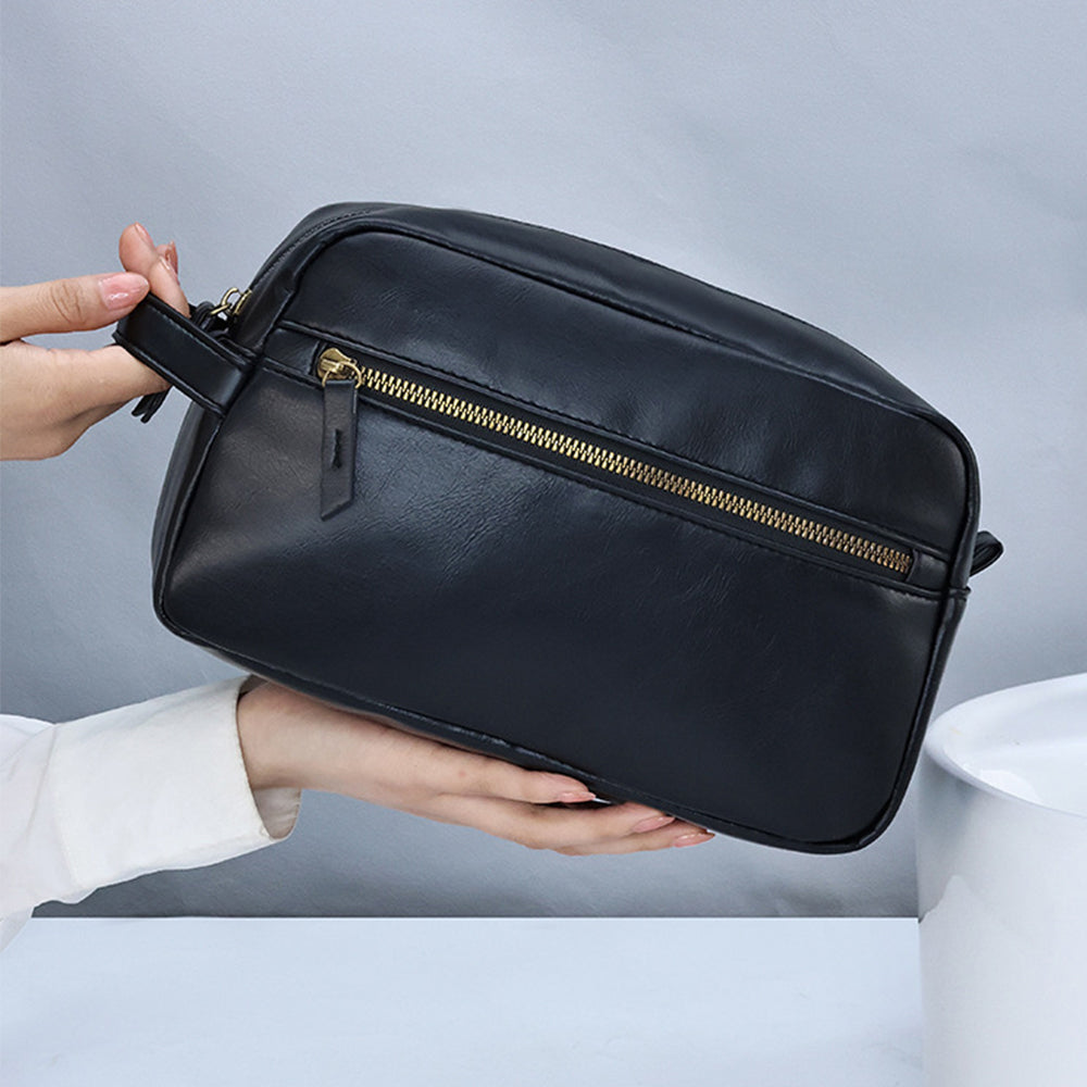 PU Toiletry Bag for Men Large Travel Wash Bag Shaving Water-Resistant