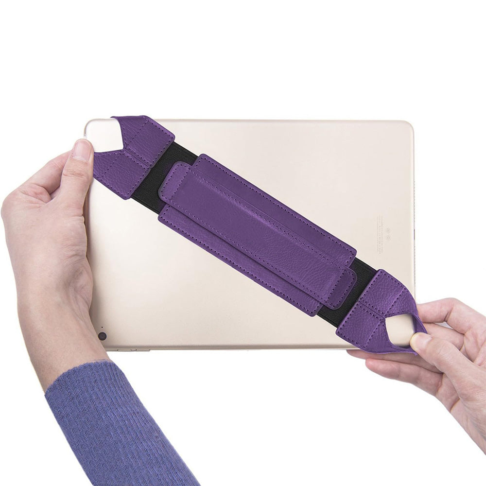 360 Degree Rotating PU Leather Hand Strap Holder Stand for Tablets