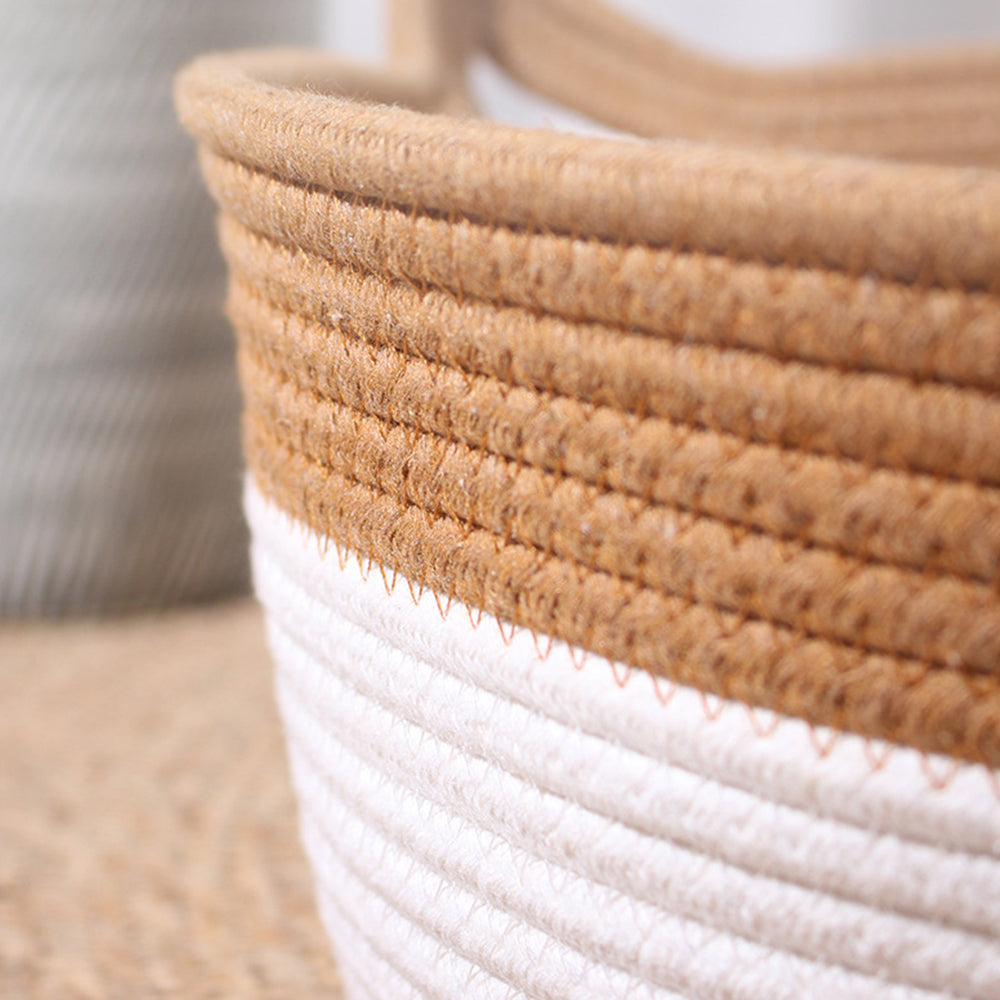 Handwoven Cat Basket Rope Cotton Pet Bed Round Boho Style Cat Bed with Teaser Ball