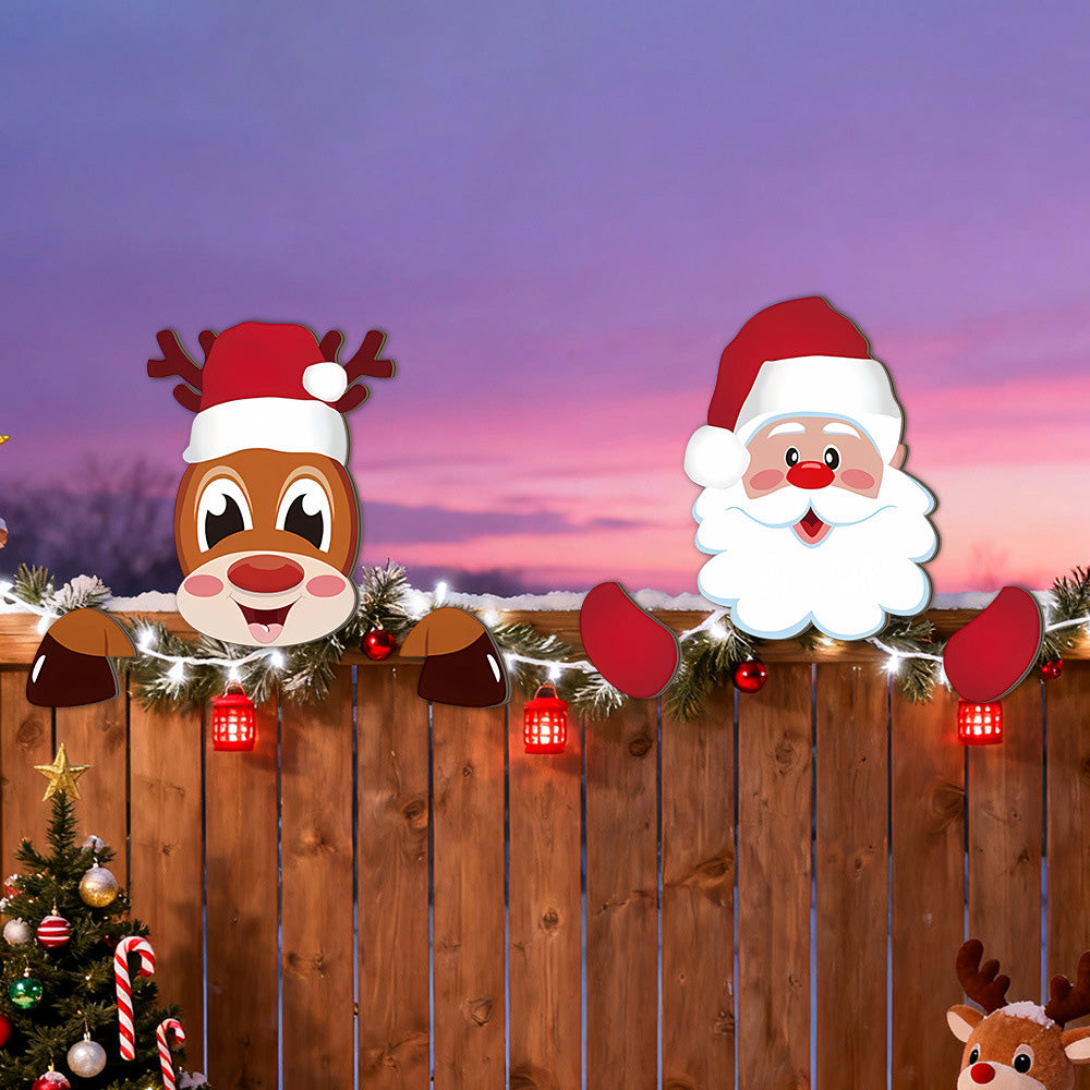 3 Pcs Christmas Fence Peeker Santa Reindeer Penguin Yard Decor