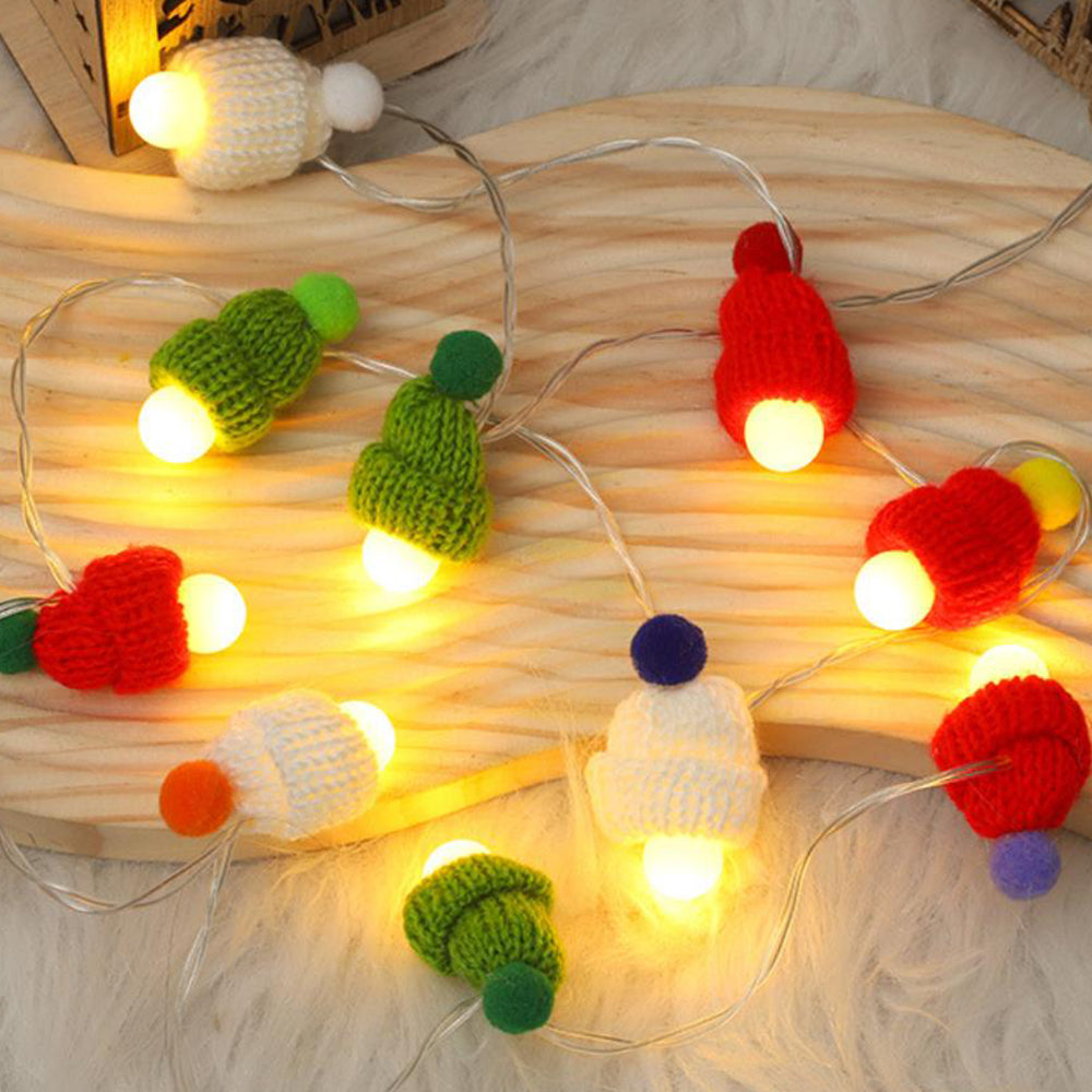 2Pcs Xmas Decoration LED Round Ball Christmas Hat Light String Christmas Pendants