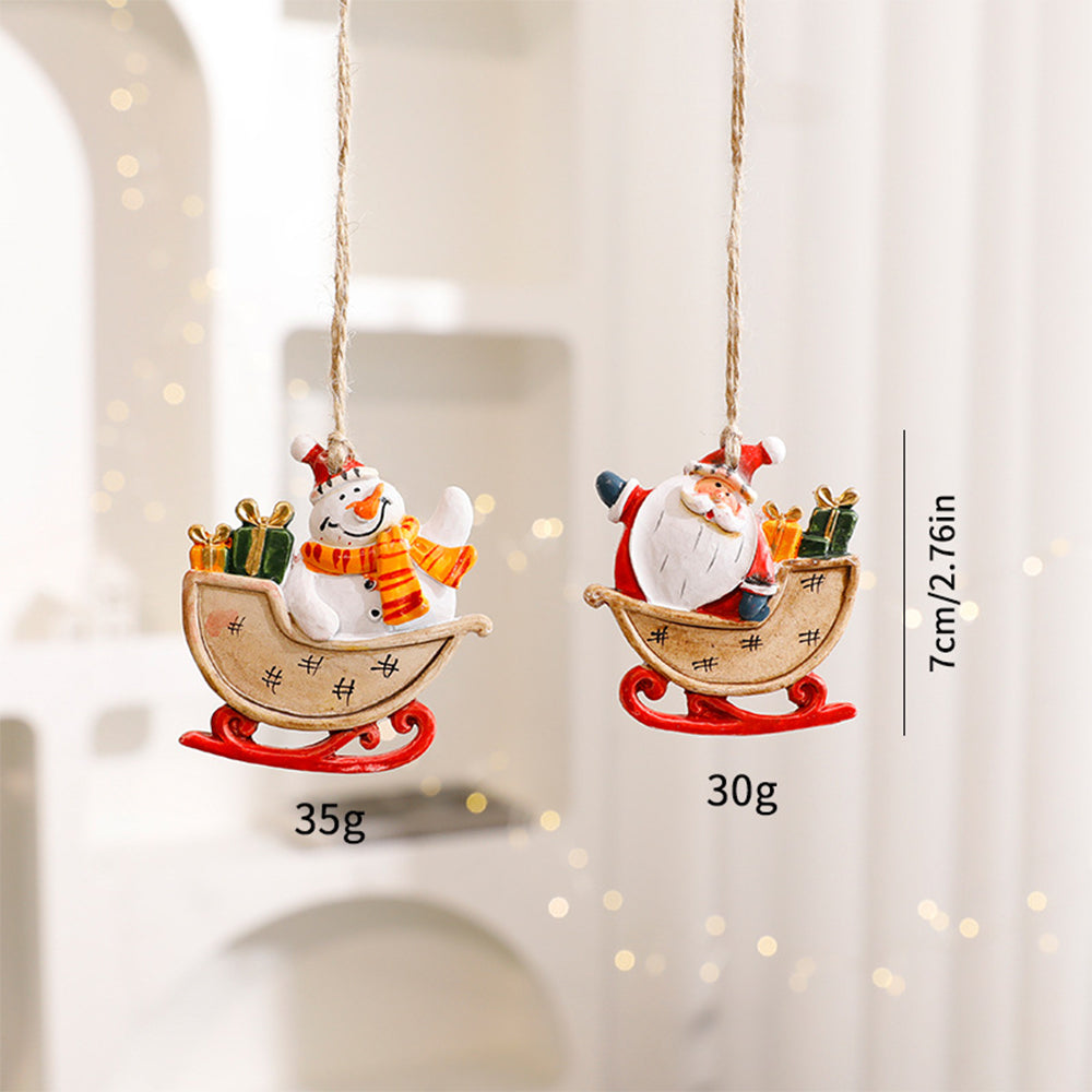 Resin Christmas Tree Ornaments 6 Pack Santa Snowman Stocking Sleigh Holiday Hanging Decorations