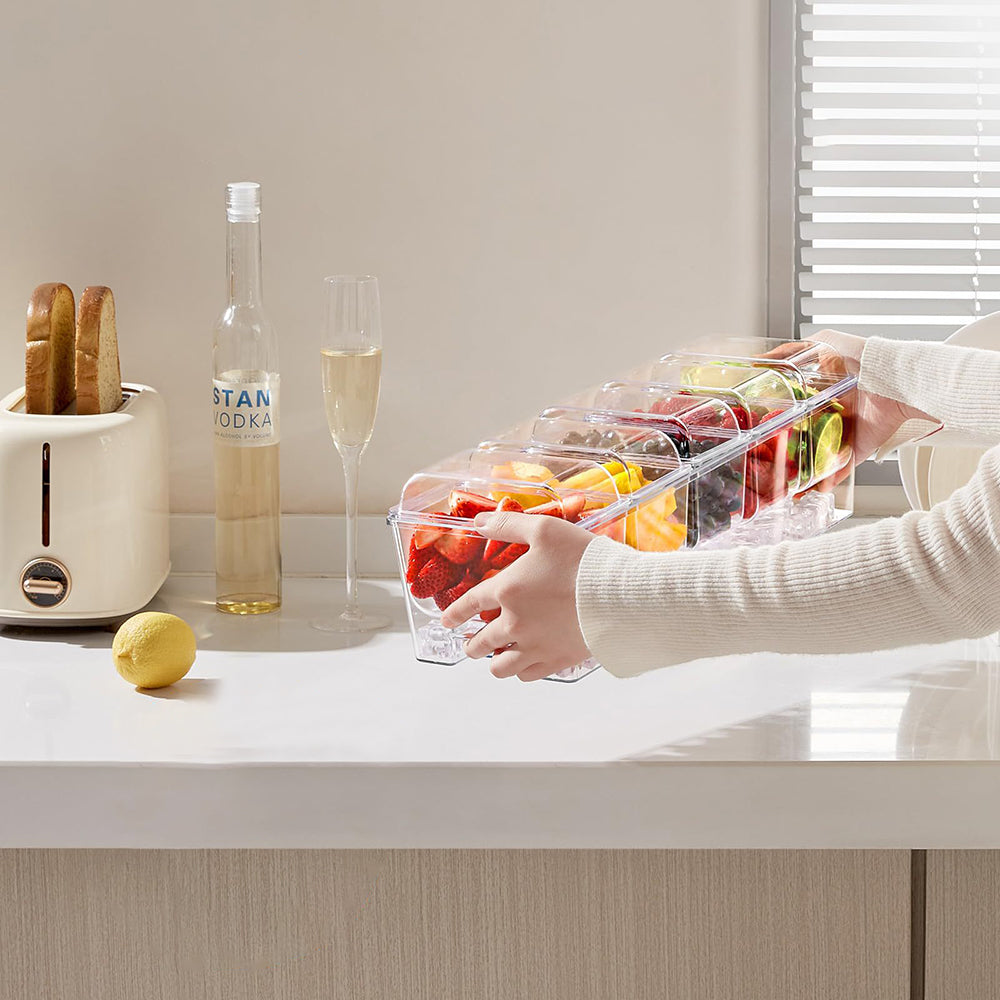 Ice Chilled Condiment Caddy with 5 Plastic Containers
