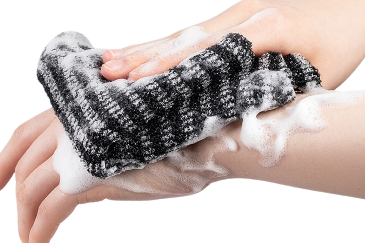 4Pcs Adult Exfoliating Washcloth Ultra-Long Back Scrubber for Shower Bath-Black
