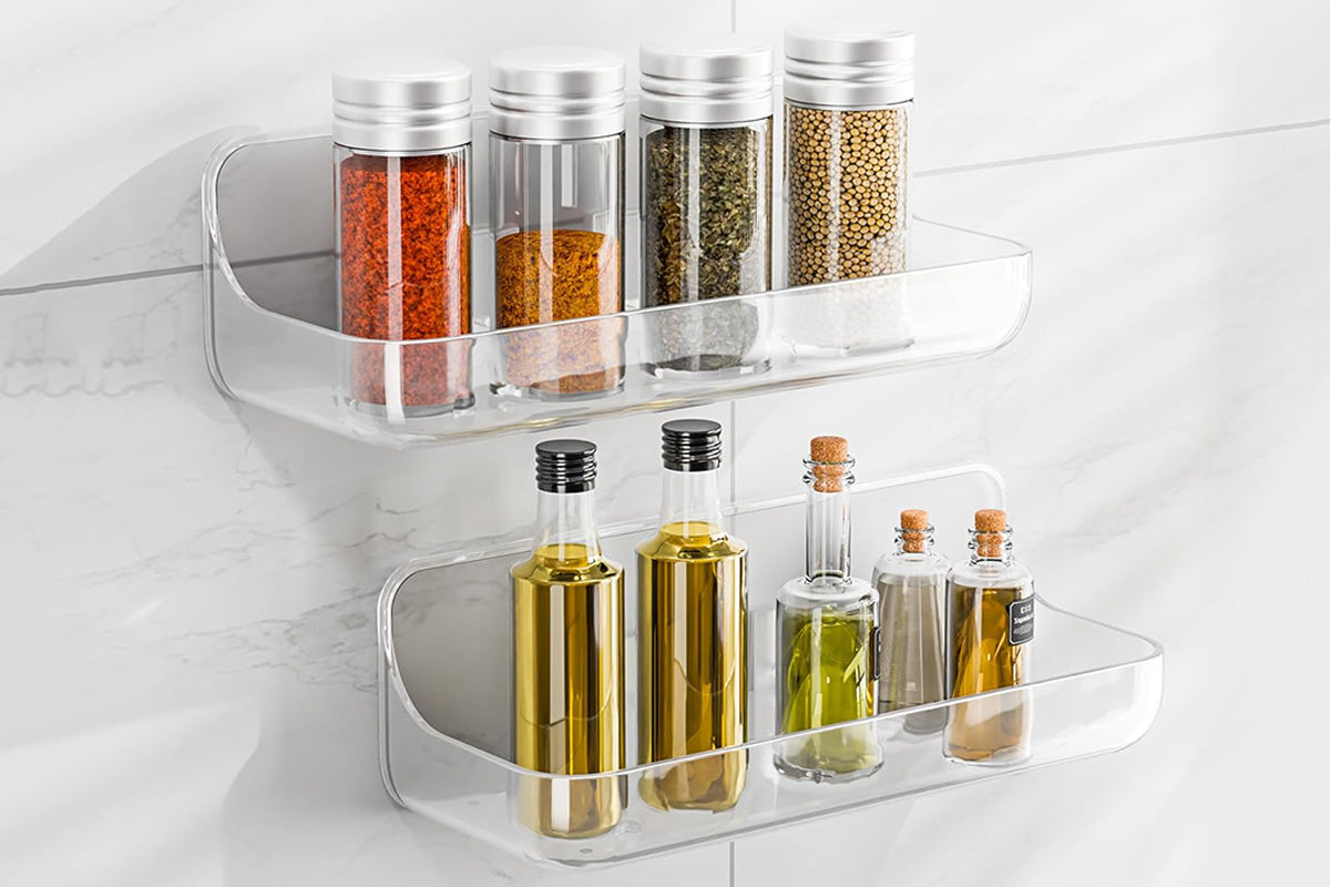 2Pcs Acrylic Adhesive Shower Caddy No Drill Wall Mount Organizer Storage Shelf