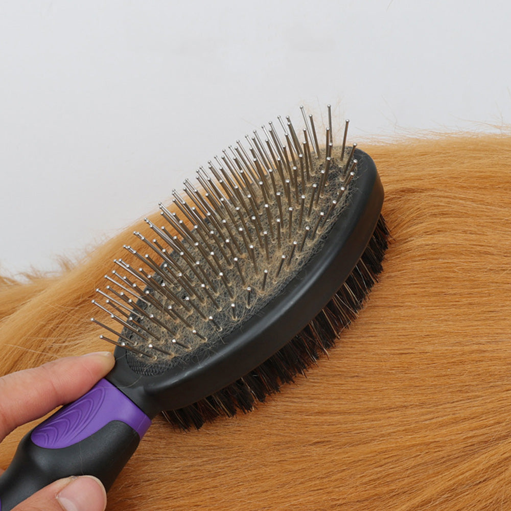 2 Pack Pet Grooming Brush Set Deshedding Double Sided Comb Massage Brush for Cats Dogs Horses