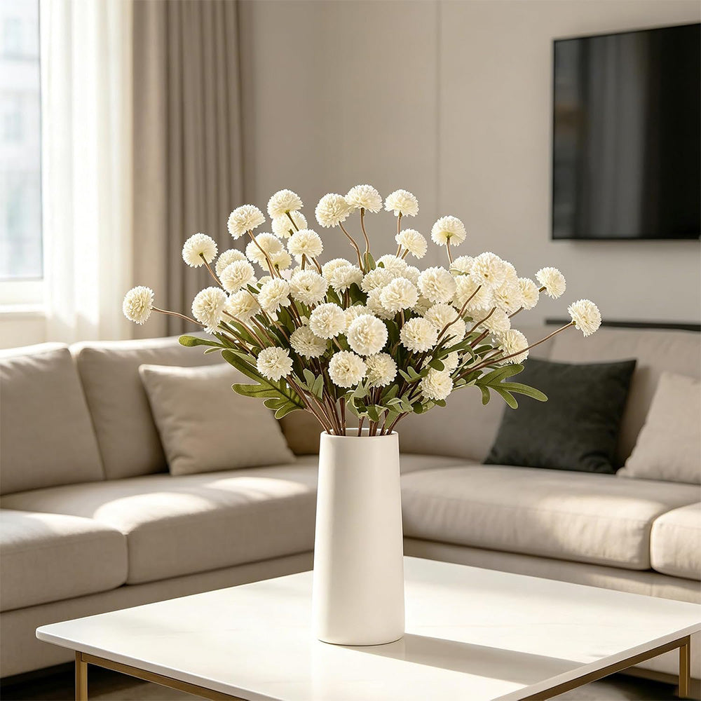 5 Pack Stem Cloth Dandelion Ball Artificial Flowers with Bendable Stems