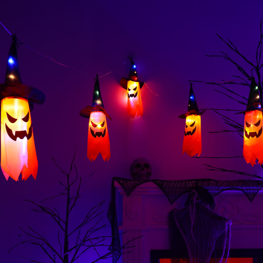 Halloween Led Flashing String Light Hanging Ghost Pumpkin Hat Lamp Prop Halloween Decor