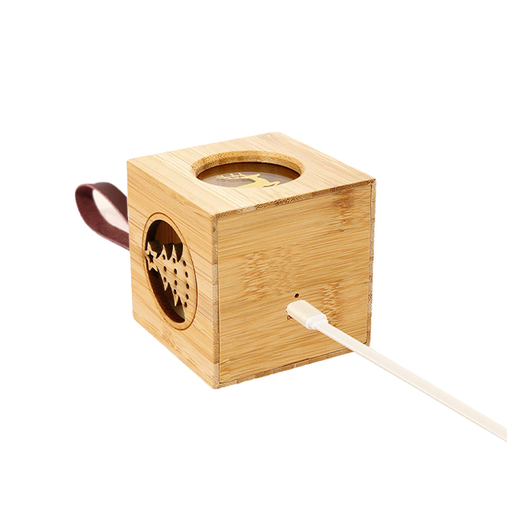 Christmas Party Atmosphere Projector Night Lamp Wood Cube Night Light-Rabbit