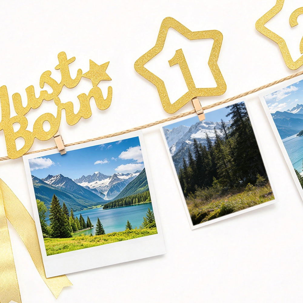 2 Pack 1 to 12 Month Glitter Star Photo Banner for First Birthday Party
