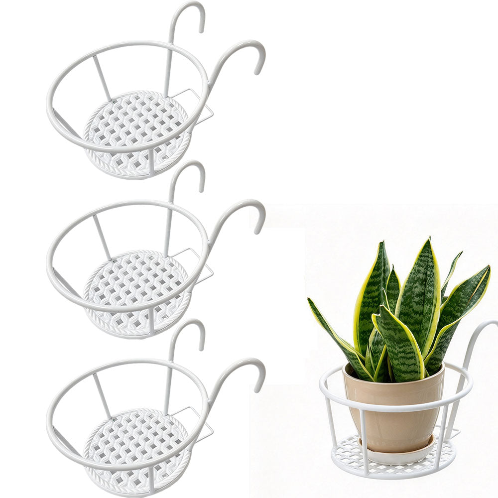 3 Pack Rust Resistant Iron Hanging Plant Pot Baskets for Railings Gardens