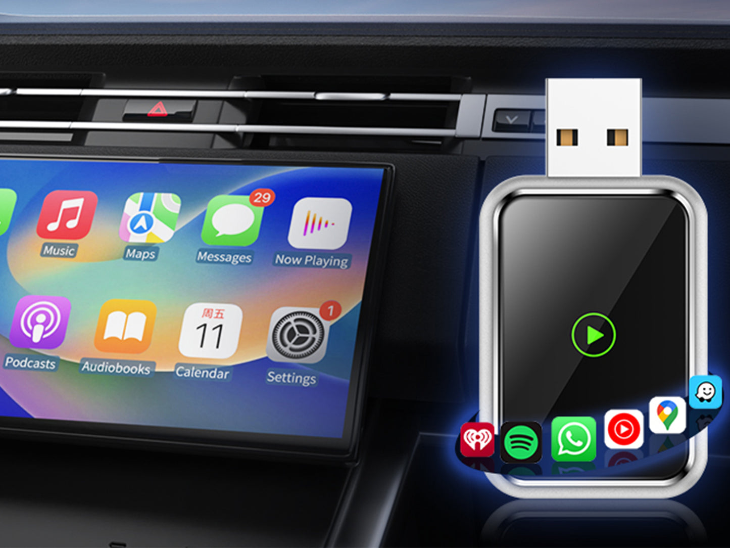CarPlay Wireless Adapter for iPhone iOS with Converters for Android